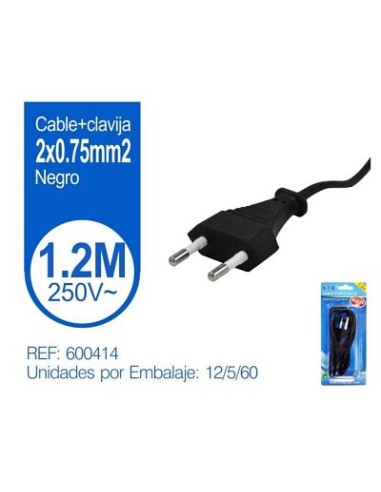 CABLE+CLAVIJA 2X0.75MM2 1.2M NEGRO