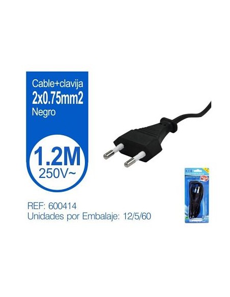CABLE+CLAVIJA 2X0.75MM2 1.2M NEGRO