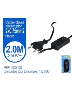 CABLE + INTERRUPTOR 2X0.75MM2 2M NEGRO