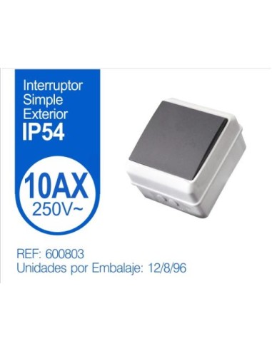 INTERRUPTOR SIMPLE GRIS Y NEGRO 10AX