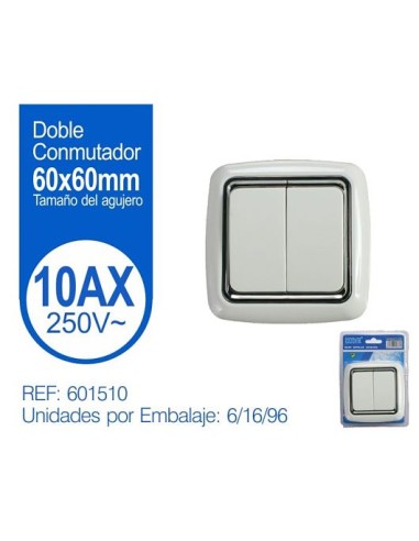 CONMUTADOR DOBLE 60X60MM BLANCO