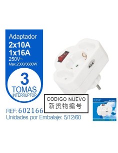 ADAPTADOR 2 VIAS 10A + 1 VIA 16A CON INTERRUPTOR