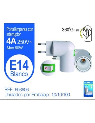 PORTALAMPARAS E14 CON INTERRUPTOR BLANCO