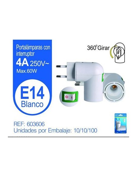 PORTALAMPARAS E14 CON INTERRUPTOR BLANCO