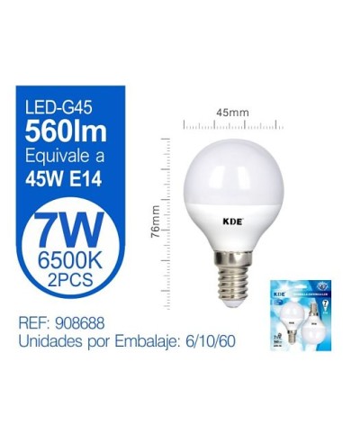 BOMBILLA 2UND 7W E14 6500K LED ESFERICA