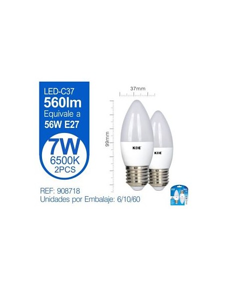 BOMBILLA 2UND 7W E27 6500K LED VELA