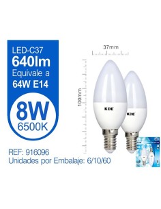 BOMBILLA 2UND 8W E14 6500K LED VELA