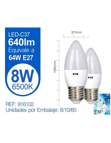 BOMBILLA 2UND 8W E27 6500K LED VELA