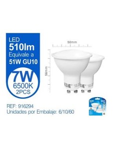 BOMBILLA 2UND 7W GU10 6500K LED DICROICA