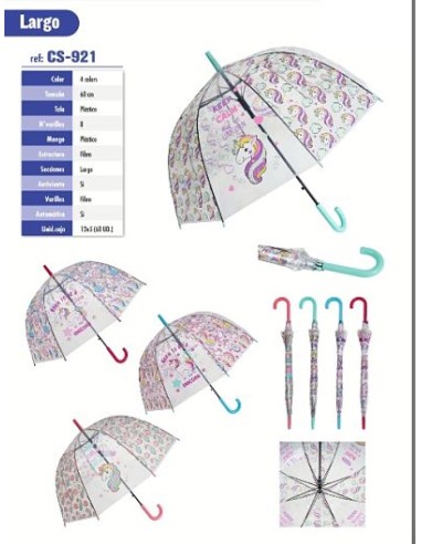 PARAGUAS CS-921 Y CS-922 TRANSPARENTE UNICORNIO