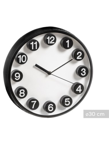 RELOJ 30.5CM BLANCO Y NEGRO CIRCULOS