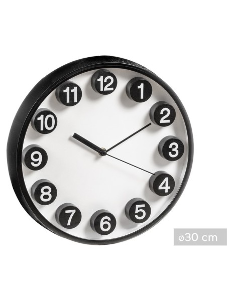 RELOJ 30.5CM BLANCO Y NEGRO CIRCULOS