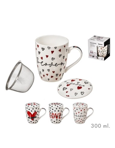 TAZA 300ML INFUSION C/ FILTRO LOVE SURT/3