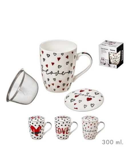 TAZA 300ML INFUSION C/ FILTRO LOVE SURT/3