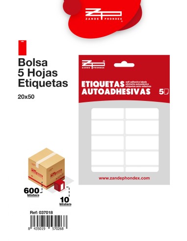ETIQUETAS ADHESIVAS 20X50 5 HOJAS