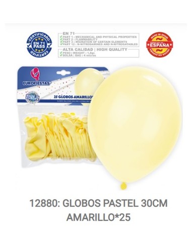 GLOBOS PASTEL 30CM AMARILLO*25 PQ.12 C/144U