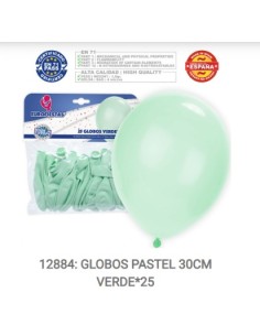 GLOBOS PASTEL 30CM VERDE*25 PQ.12 C/144U