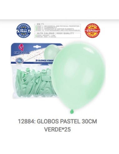 GLOBOS PASTEL 30CM VERDE*25 PQ.12 C/144U
