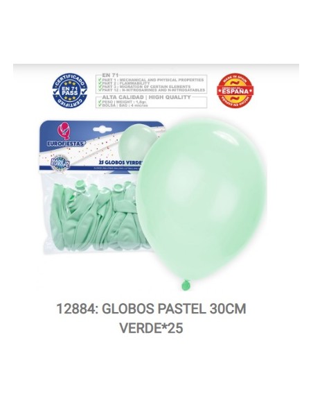 GLOBOS PASTEL 30CM VERDE*25 PQ.12 C/144U