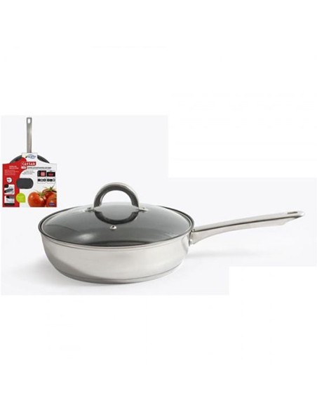 SARTEN 28CM 4L 0.8MM ACERO IND +TAPA