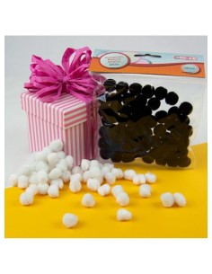 POMPONES BLANCOS Y NEGROS 15MM 60UD