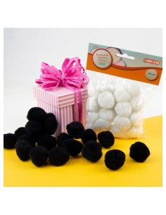 POMPONES BLANCOS Y NEGROS 30MM 20UD