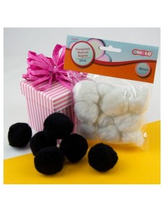 POMPONES BALNCOS Y NEGROS 40MM 10UD