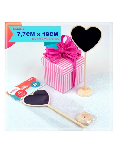 MINI PIZARRA TROQUELADA CORAZON CON PALO Y PEAN