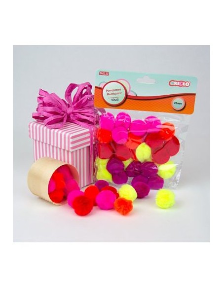POMPONES ACRÍLICOS DE COLORES 25MM 30UD