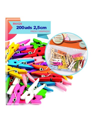 PINCITAS DE MADERA DE COLORES 2.5CM PACK AHORRO