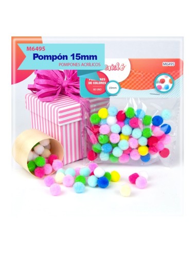 POMPONES DE COLORES 15MM 60UD