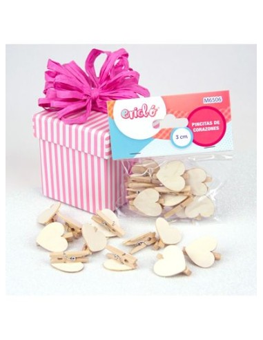 MINI PINZAS DE MADERA CON CORAZONES 3CM