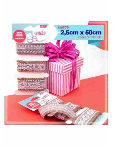 CINTAS CAÑAMO CON ENCAJE 3PCS 2.5 X 50CM