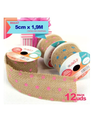 CINTA DE CAÑAMO ESTAMPADO LUNARES 5CM X 1.9M