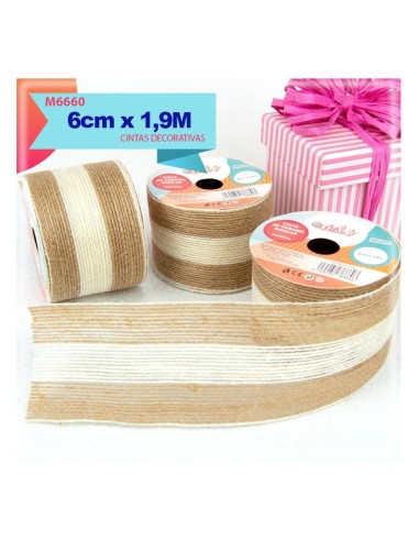 CINTA DE CAÑAMO BICOLOR NATURAL 6CM X 1.9M
