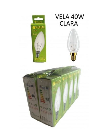 BOMBILLA 40W E14 250V HALOGENA VELA