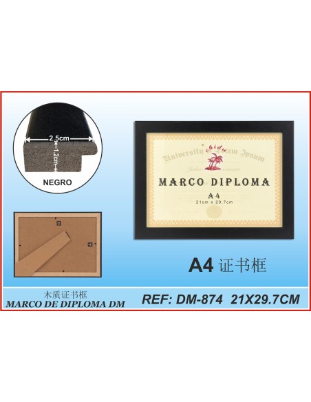 MARCO DIPLOMA A4 NEGRO DM-874