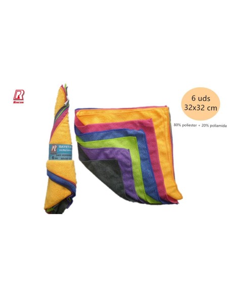 BAYETA MICROFIBRA 6 UDS 32X32 190GR