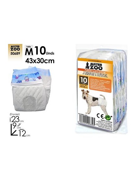 PAÑALES PARA PERROS TALLA M X10 (43X30 CM)