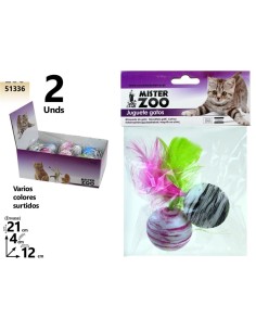 JUGUETE GATO PELOTA PLUMAS X 2