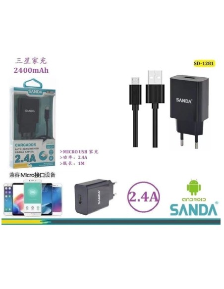 CARGADOR V8 NEGRO 2.4A