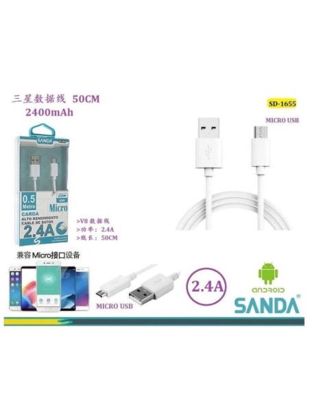 CABLE 0.5METROS 2.4A TIPO V8 SD-1655