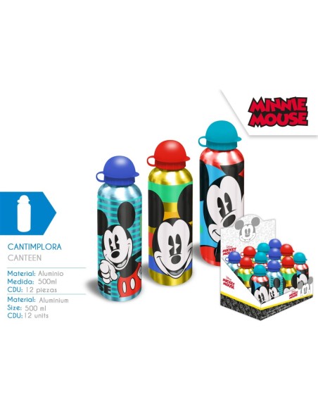 CANTIMPLORA ALUMINIO 500ML SURTIDO 3 DISEÑOS MICKEY CDU (12x