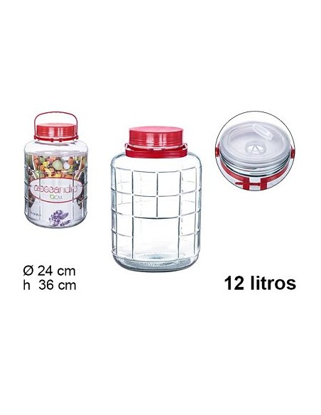 BOTE 12L CRISTAL TAPA Y ASA ROJA