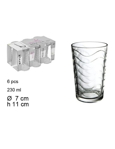 VASO 230ML 11CM 6UND CRISTAL AGUA OLAS
