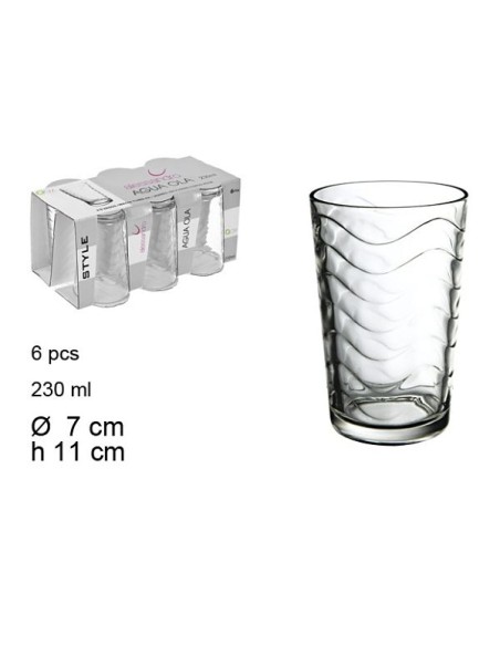 VASO 230ML 11CM 6UND CRISTAL AGUA OLAS