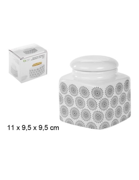 BOTE CERAMICA C/TAPA DEC.SOL CUADRADO