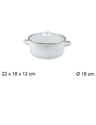 OLLA 18CM BLANCA CON TAPA CRISTAL