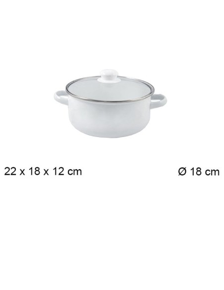 OLLA 18CM BLANCA CON TAPA CRISTAL