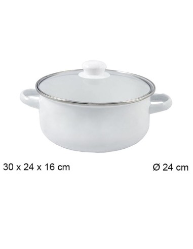OLLA 24CM BLANCA CON TAPA CRISTAL